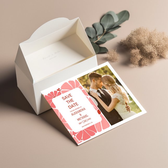 Groovy modernes, rosafarbenes Hochzeitsfest-Foto Save The Date (Von Creator hochgeladen)