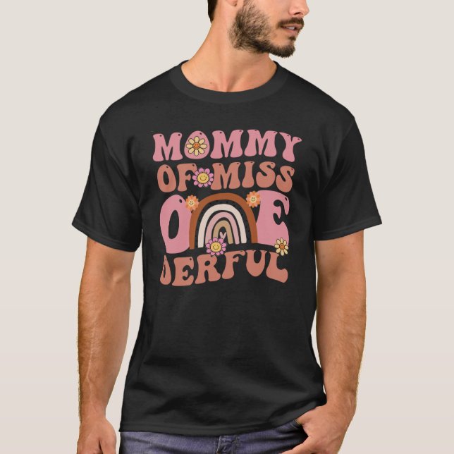 Groovy Mommy of Miss Onederful 1st Bday Boho Rainb T-Shirt (Vorderseite)