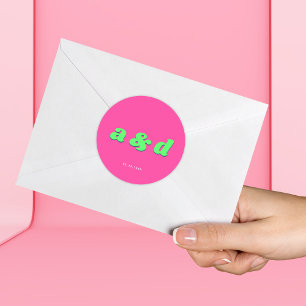 Groovy Monogram Pink Aquamarin Lime Green Retro We Runder Aufkleber