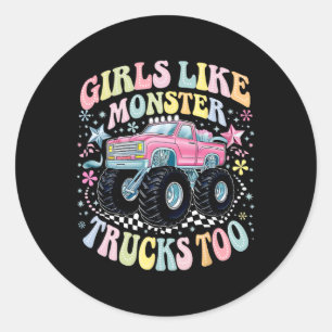 Groovy Monster Truck Birthday Girls like Monster T Runder Aufkleber