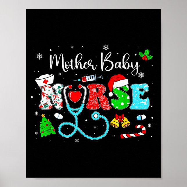 Groovy Mother Baby Nurse Christmas Matching Xmas N Poster (Vorne)