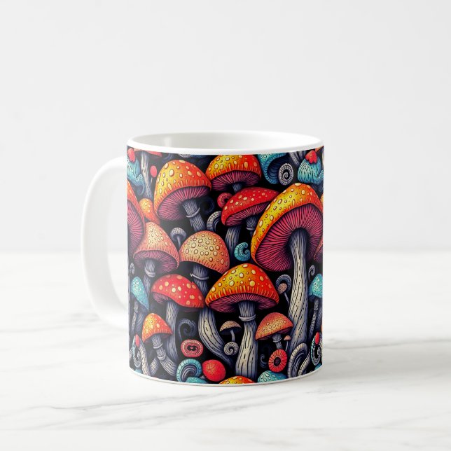 Groovy Mushroom Magic Retro Tasse (Vorderseite Links)
