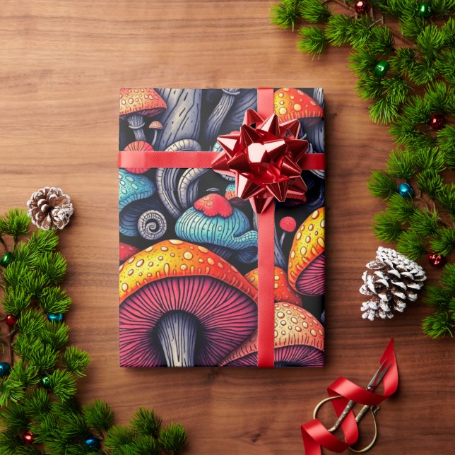 Groovy Mushroom Retro Wrapping Paper Geschenkpapier (Feiertagsgeschenk)