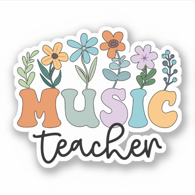 Groovy Music Teacher mit Blume Musiker Aufkleber (Vorderseite)