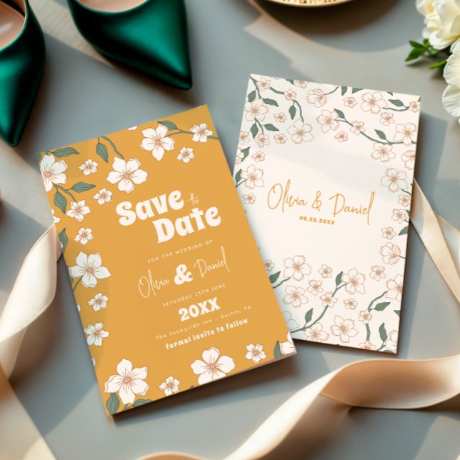 Groovy Mustard Floral Save the Date (Von Creator hochgeladen)