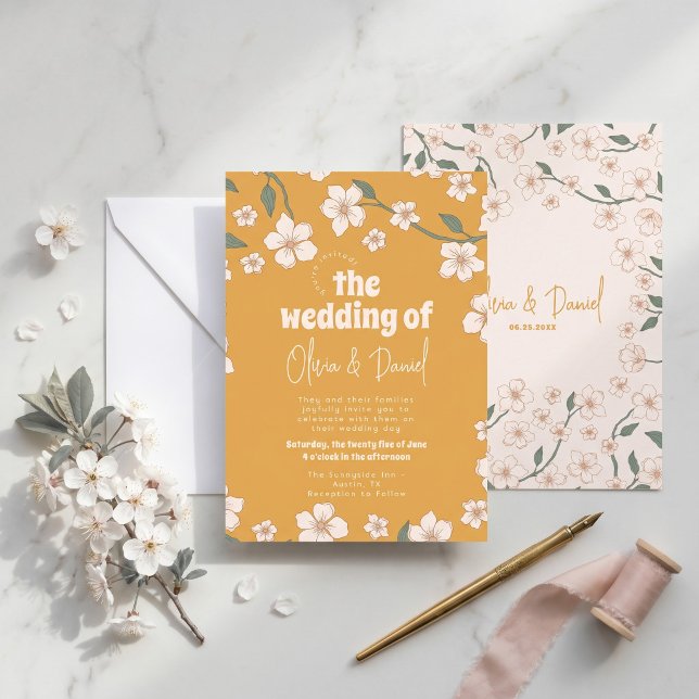 Groovy Mustard Floral Wedding Einladung (Von Creator hochgeladen)
