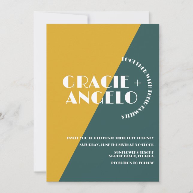 Groovy Mustard Green Two Tones Einladung zur Hochz (Vorderseite)