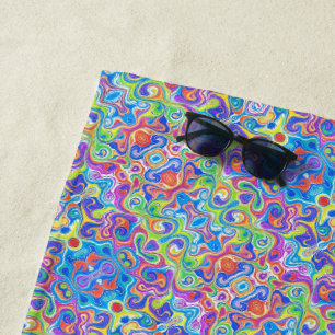 Groovy Neon Blau, Limette, Lila und Orange Wirbel Strandtuch