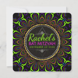 Groovy Neon Mandala Blume Bat Mitzvah Einladung