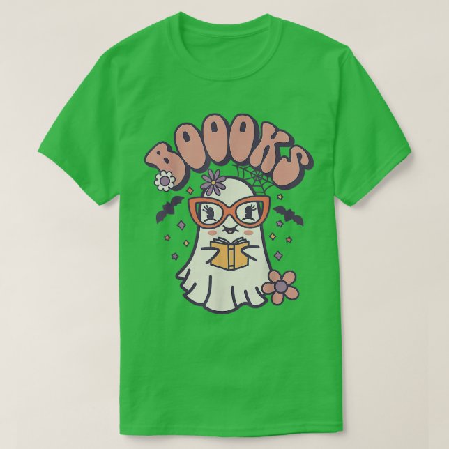 Groovy Niedlich Ghost Book Reading Halloween Teach T-Shirt (Design vorne)