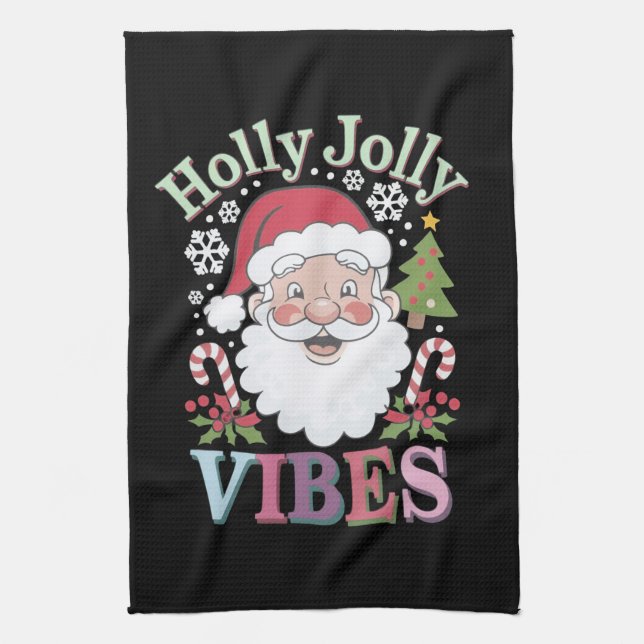 Groovy Niedlich Santa Claus Holly Jolly Vibes Xmas Geschirrtuch (Vertikal)