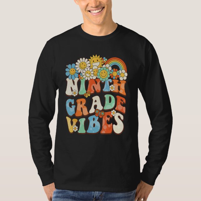 Groovy Ninth Grade Vibes Retro Teacher First Day O T-Shirt (Vorderseite)