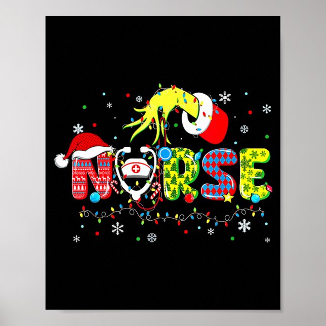 Groovy Nurse Christmas Xmas Santa Rn Cna Icu Scurb Poster (Vorne)