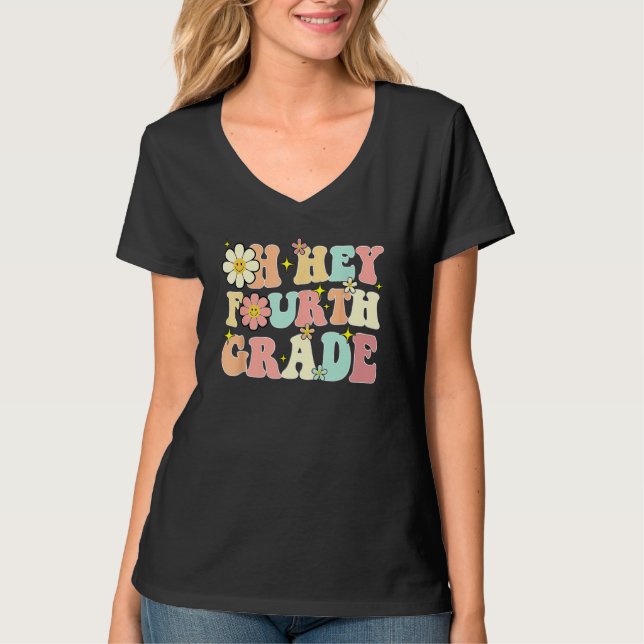 Groovy Oh Hey Fourth Grade  Back To School Teacher T-Shirt (Vorderseite)