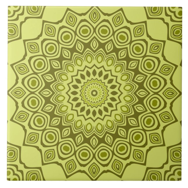 Groovy Olive Green Mandala Pattern Fliese (Vorderseite)