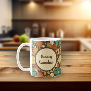 Groovy Oma Vintage Sechziger Flower Power, Braun Kaffeetasse