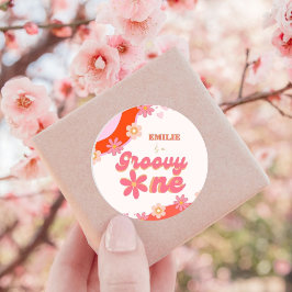 Groovy One 1. Geburtstag Party Boho Retro Daisy Runder Aufkleber