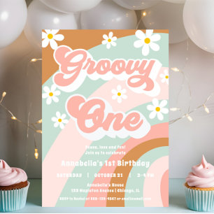 Groovy One 1. Geburtstag Pastells boho Mädchen Einladung
