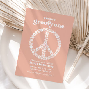 Groovy One 70er Pink Daisy 1. Geburtstag Party Einladung