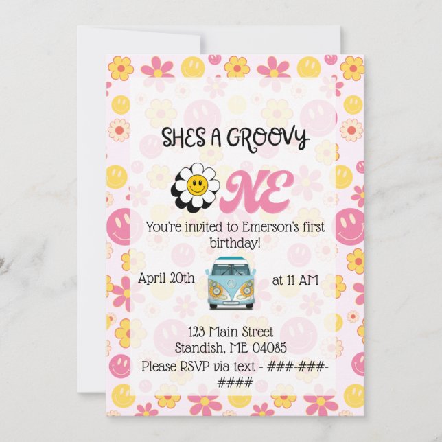 Groovy One Birthday Card Einladung (Vorderseite)