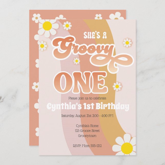 Groovy One Birthday Einladung (Vorne/Hinten)