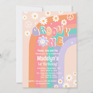 Groovy One Boho Daisy Einladung zum Geburtstag