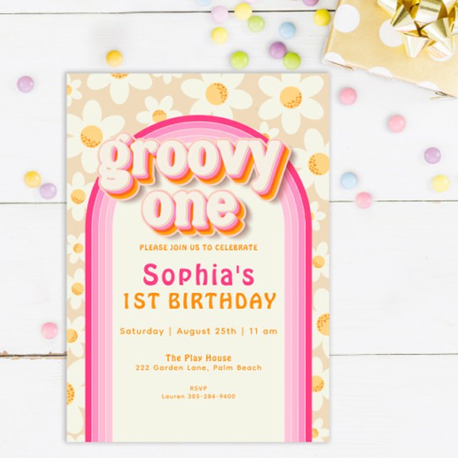 Groovy One Boho Daisy Rainbow 1st Birthday Invitat Einladung (Von Creator hochgeladen)