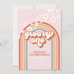 Groovy One boho daisy Regenbogen erster Geburtstag Einladung