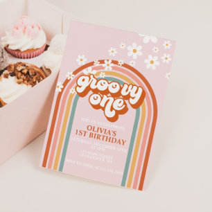 Groovy One Boho-Daisy-Regenbogen zum ersten Geburt Einladung