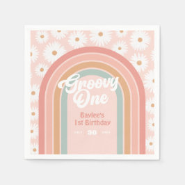 Groovy One Boho Retro Daisy 1. Geburtstag Party Serviette