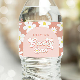 Groovy One Boho Retro Daisy 1. Geburtstag Party Wasserflaschenetikett