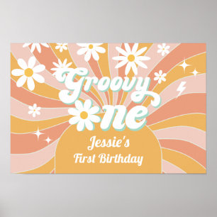 Groovy One Boho Retro Daisy Sunshine 1. Geburtstag Poster