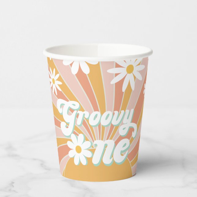 Groovy One Boho Retro Daisy Sunshine Floral Pappbecher (Links)