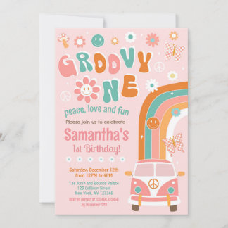 Groovy One Boho Retro Einladung zum 1. Geburtstag