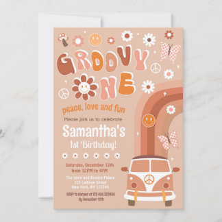 Groovy One Boho Retro Einladung zum 1. Geburtstag