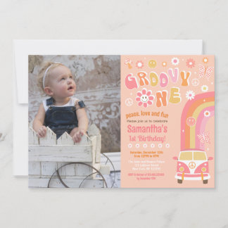 Groovy One Boho Retro Einladung zum 1. Geburtstag