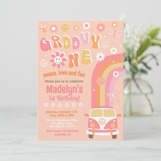 Groovy One Boho Retro Erster Geburtstag Einladunge Einladung