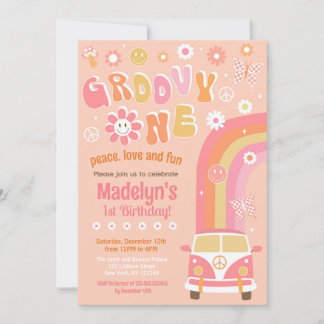 Groovy One Boho Retro Erster Geburtstag Einladunge Einladung