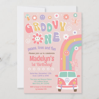 Groovy One Boho Retro Erster Geburtstag Einladunge Einladung
