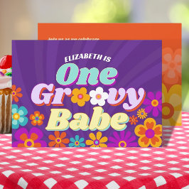 Groovy One Colorful Retro Floral Baby Geburtstag Einladung