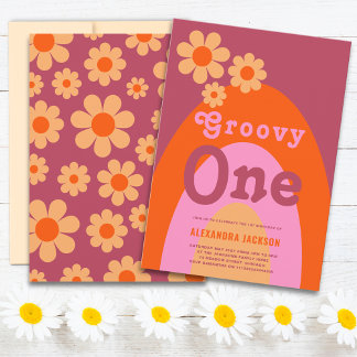 Groovy One Daisy Arch 1. Geburtstag Party Einladung