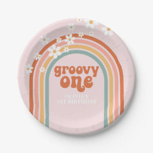 Groovy One daisy boho floraler Regenbogen 1. Gebur Pappteller