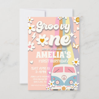 Groovy One Daisy Einladung zum ersten Geburtstag