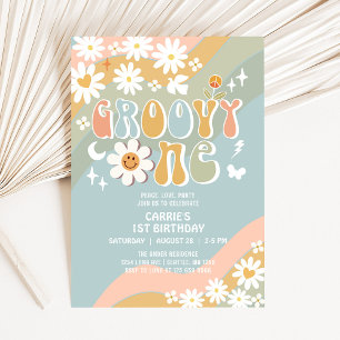 Groovy ONE Daisy Hippie 70's Retro 1. Geburtstag Einladung