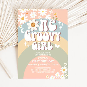 Groovy ONE Daisy Hippie 70's Retro 1. Geburtstag Einladung