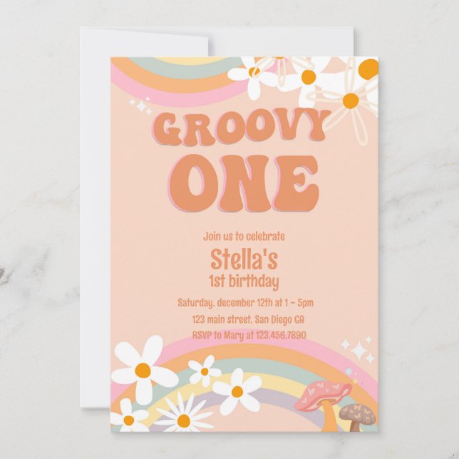 Groovy One Daisy Party Invitation (Vorderseite)