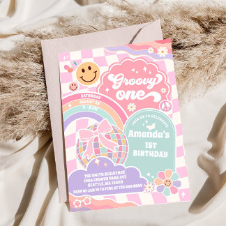 Groovy One Disco Rainbow 1st Birthday Invitation Einladung