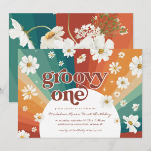 Groovy One Erster Geburtstag   Retro Gänseblümchen Einladung
