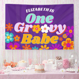 Groovy One farbenfrohe Retro Floral Geburtstag Banner