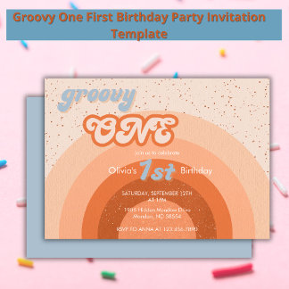 Groovy One First Birthday Girly Retro Party Einladung